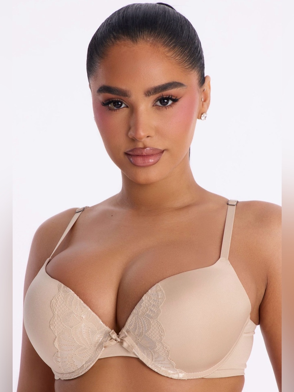 Nude Lace-Trim Push-Up Bra-Women Intimates